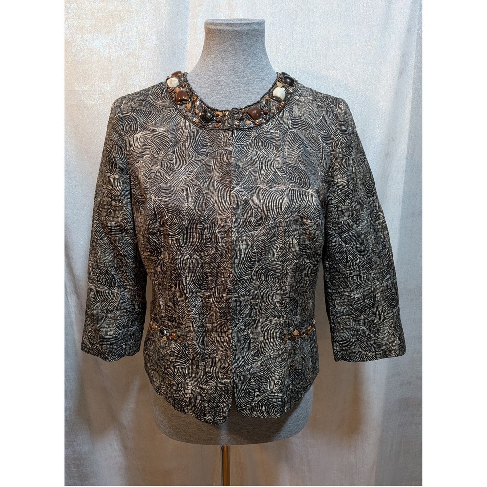 Chicos S Embellished Silk Blend Beaded Jewel Neckline Jacket Country Club Money - Picture 2 of 10